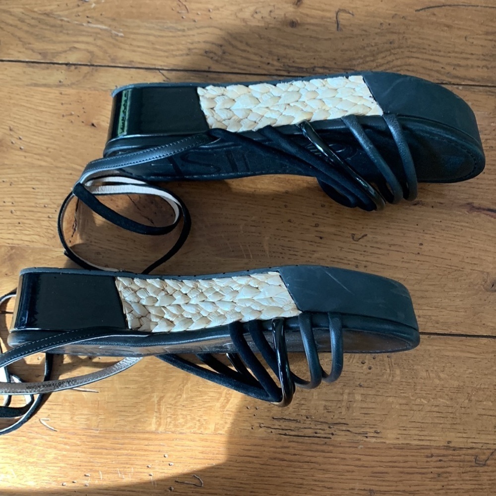 Louise Et Cie BIMO Black Platform Asymmetrical Flatform Straps Wedge Sandals 8 M - Picture 7 of 12